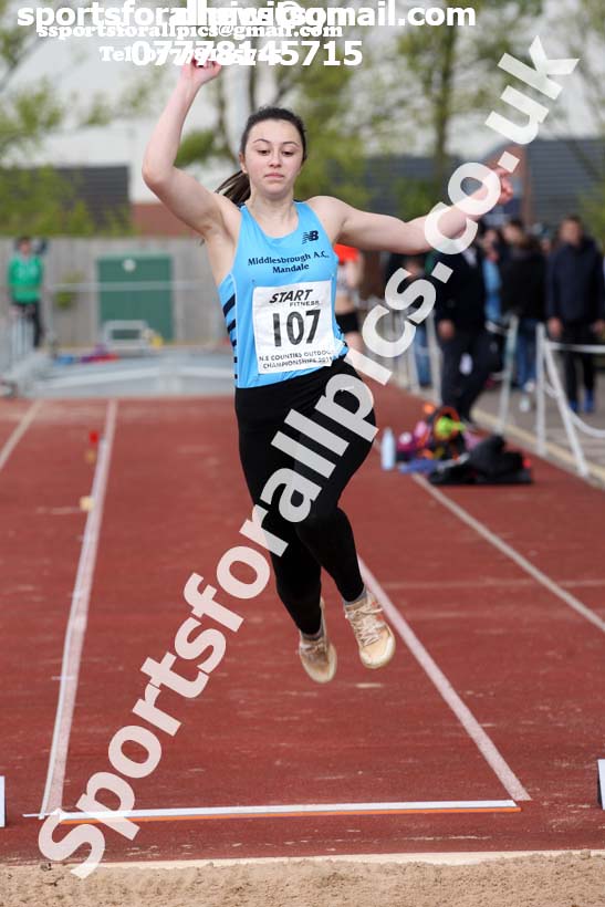 Womens under-20s long jump, 2019 North Eastern Track and Field Champs., Middlesbrough. Photo:  David T. Hewitson/Sports for All Pics